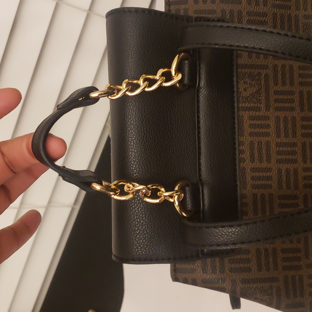 Anne Klein Elegant Black and Brown Mini Backpack Gold Drawstring Snap Closure - Picture 15 of 17